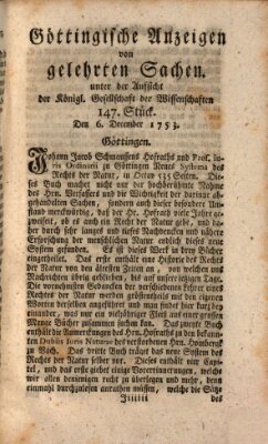 Göttingische Anzeigen von gelehrten Sachen (Göttingische Zeitungen von gelehrten Sachen) Donnerstag 6. Dezember 1753