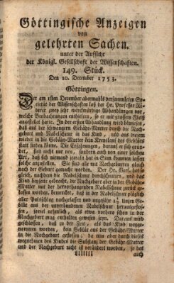 Göttingische Anzeigen von gelehrten Sachen (Göttingische Zeitungen von gelehrten Sachen) Montag 10. Dezember 1753