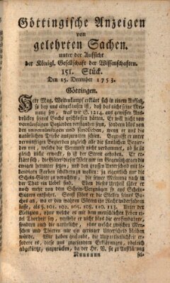 Göttingische Anzeigen von gelehrten Sachen (Göttingische Zeitungen von gelehrten Sachen) Samstag 15. Dezember 1753