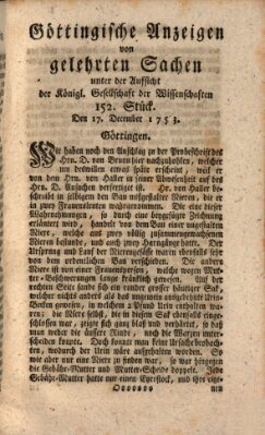 Göttingische Anzeigen von gelehrten Sachen (Göttingische Zeitungen von gelehrten Sachen) Montag 17. Dezember 1753