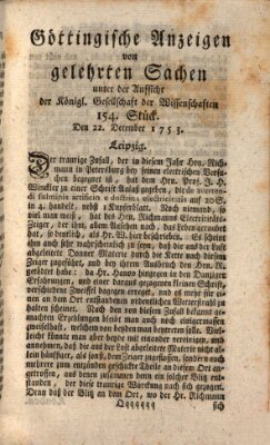 Göttingische Anzeigen von gelehrten Sachen (Göttingische Zeitungen von gelehrten Sachen) Samstag 22. Dezember 1753