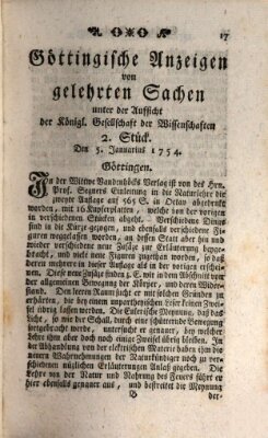 Göttingische Anzeigen von gelehrten Sachen (Göttingische Zeitungen von gelehrten Sachen) Samstag 5. Januar 1754