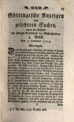 Göttingische Anzeigen von gelehrten Sachen (Göttingische Zeitungen von gelehrten Sachen) Montag 7. Januar 1754