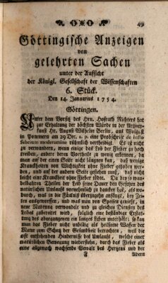 Göttingische Anzeigen von gelehrten Sachen (Göttingische Zeitungen von gelehrten Sachen) Montag 14. Januar 1754