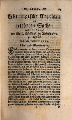 Göttingische Anzeigen von gelehrten Sachen (Göttingische Zeitungen von gelehrten Sachen) Samstag 19. Januar 1754