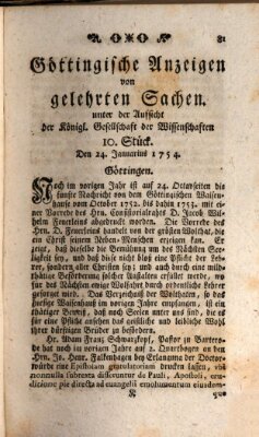 Göttingische Anzeigen von gelehrten Sachen (Göttingische Zeitungen von gelehrten Sachen) Donnerstag 24. Januar 1754