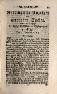 Göttingische Anzeigen von gelehrten Sachen (Göttingische Zeitungen von gelehrten Sachen) Donnerstag 31. Januar 1754