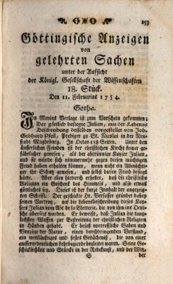 Göttingische Anzeigen von gelehrten Sachen (Göttingische Zeitungen von gelehrten Sachen) Montag 11. Februar 1754