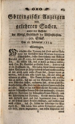 Göttingische Anzeigen von gelehrten Sachen (Göttingische Zeitungen von gelehrten Sachen) Samstag 16. Februar 1754