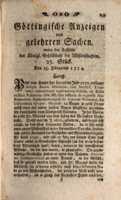 Göttingische Anzeigen von gelehrten Sachen (Göttingische Zeitungen von gelehrten Sachen) Samstag 23. Februar 1754