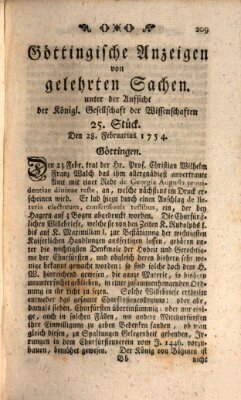 Göttingische Anzeigen von gelehrten Sachen (Göttingische Zeitungen von gelehrten Sachen) Donnerstag 28. Februar 1754