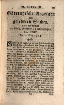 Göttingische Anzeigen von gelehrten Sachen (Göttingische Zeitungen von gelehrten Sachen) Samstag 2. März 1754