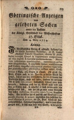 Göttingische Anzeigen von gelehrten Sachen (Göttingische Zeitungen von gelehrten Sachen) Montag 4. März 1754