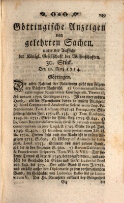 Göttingische Anzeigen von gelehrten Sachen (Göttingische Zeitungen von gelehrten Sachen) Montag 11. März 1754