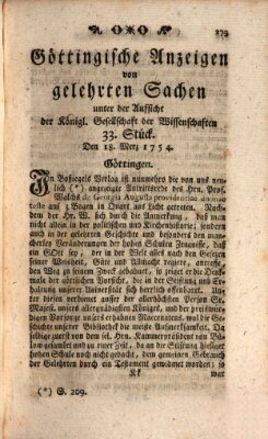 Göttingische Anzeigen von gelehrten Sachen (Göttingische Zeitungen von gelehrten Sachen) Montag 18. März 1754