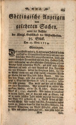 Göttingische Anzeigen von gelehrten Sachen (Göttingische Zeitungen von gelehrten Sachen) Samstag 23. März 1754