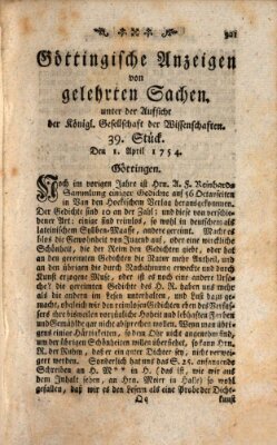 Göttingische Anzeigen von gelehrten Sachen (Göttingische Zeitungen von gelehrten Sachen) Montag 1. April 1754