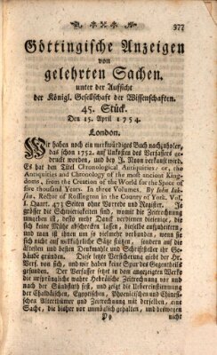 Göttingische Anzeigen von gelehrten Sachen (Göttingische Zeitungen von gelehrten Sachen) Montag 15. April 1754