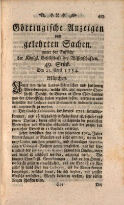 Göttingische Anzeigen von gelehrten Sachen (Göttingische Zeitungen von gelehrten Sachen) Donnerstag 25. April 1754