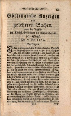 Göttingische Anzeigen von gelehrten Sachen (Göttingische Zeitungen von gelehrten Sachen) Donnerstag 9. Mai 1754