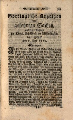 Göttingische Anzeigen von gelehrten Sachen (Göttingische Zeitungen von gelehrten Sachen) Donnerstag 23. Mai 1754