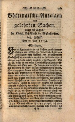 Göttingische Anzeigen von gelehrten Sachen (Göttingische Zeitungen von gelehrten Sachen) Donnerstag 30. Mai 1754