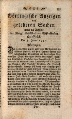 Göttingische Anzeigen von gelehrten Sachen (Göttingische Zeitungen von gelehrten Sachen) Samstag 8. Juni 1754