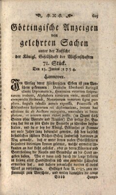 Göttingische Anzeigen von gelehrten Sachen (Göttingische Zeitungen von gelehrten Sachen) Samstag 15. Juni 1754