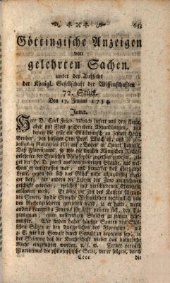 Göttingische Anzeigen von gelehrten Sachen (Göttingische Zeitungen von gelehrten Sachen) Montag 17. Juni 1754