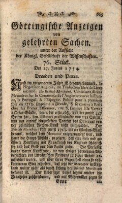 Göttingische Anzeigen von gelehrten Sachen (Göttingische Zeitungen von gelehrten Sachen) Donnerstag 27. Juni 1754