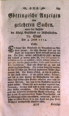 Göttingische Anzeigen von gelehrten Sachen (Göttingische Zeitungen von gelehrten Sachen) Donnerstag 4. Juli 1754