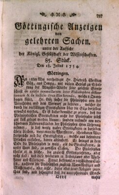 Göttingische Anzeigen von gelehrten Sachen (Göttingische Zeitungen von gelehrten Sachen) Donnerstag 18. Juli 1754