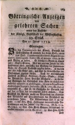 Göttingische Anzeigen von gelehrten Sachen (Göttingische Zeitungen von gelehrten Sachen) Samstag 27. Juli 1754