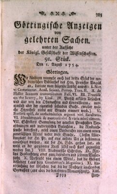 Göttingische Anzeigen von gelehrten Sachen (Göttingische Zeitungen von gelehrten Sachen) Donnerstag 1. August 1754