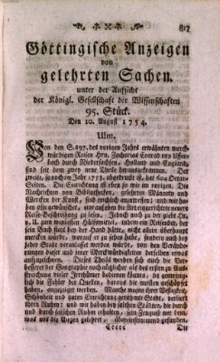 Göttingische Anzeigen von gelehrten Sachen (Göttingische Zeitungen von gelehrten Sachen) Samstag 10. August 1754