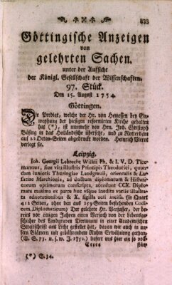 Göttingische Anzeigen von gelehrten Sachen (Göttingische Zeitungen von gelehrten Sachen) Donnerstag 15. August 1754