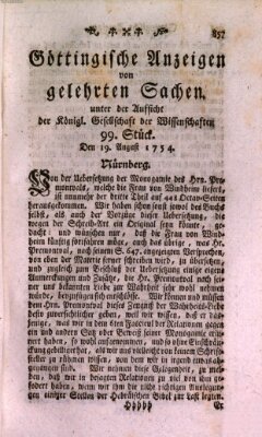 Göttingische Anzeigen von gelehrten Sachen (Göttingische Zeitungen von gelehrten Sachen) Montag 19. August 1754