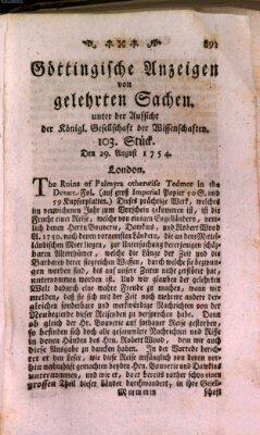 Göttingische Anzeigen von gelehrten Sachen (Göttingische Zeitungen von gelehrten Sachen) Donnerstag 29. August 1754