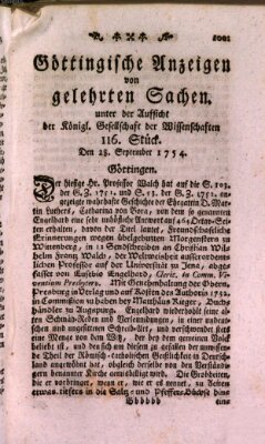 Göttingische Anzeigen von gelehrten Sachen (Göttingische Zeitungen von gelehrten Sachen) Samstag 28. September 1754