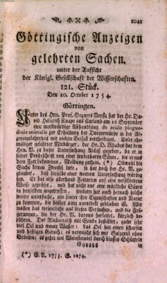 Göttingische Anzeigen von gelehrten Sachen (Göttingische Zeitungen von gelehrten Sachen) Donnerstag 10. Oktober 1754