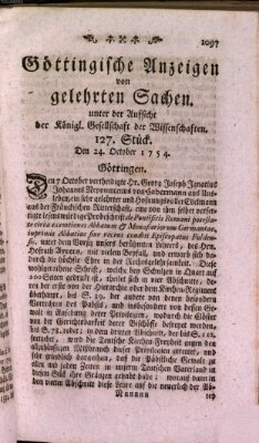 Göttingische Anzeigen von gelehrten Sachen (Göttingische Zeitungen von gelehrten Sachen) Donnerstag 24. Oktober 1754