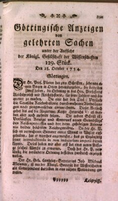 Göttingische Anzeigen von gelehrten Sachen (Göttingische Zeitungen von gelehrten Sachen) Montag 28. Oktober 1754