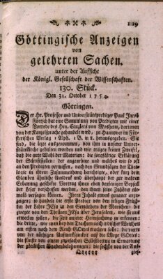 Göttingische Anzeigen von gelehrten Sachen (Göttingische Zeitungen von gelehrten Sachen) Donnerstag 31. Oktober 1754