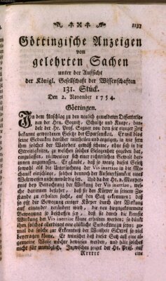 Göttingische Anzeigen von gelehrten Sachen (Göttingische Zeitungen von gelehrten Sachen) Samstag 2. November 1754