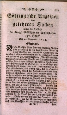 Göttingische Anzeigen von gelehrten Sachen (Göttingische Zeitungen von gelehrten Sachen) Montag 11. November 1754