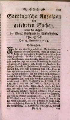 Göttingische Anzeigen von gelehrten Sachen (Göttingische Zeitungen von gelehrten Sachen) Donnerstag 14. November 1754