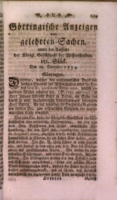 Göttingische Anzeigen von gelehrten Sachen (Göttingische Zeitungen von gelehrten Sachen) Donnerstag 19. Dezember 1754