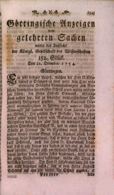 Göttingische Anzeigen von gelehrten Sachen (Göttingische Zeitungen von gelehrten Sachen) Samstag 21. Dezember 1754