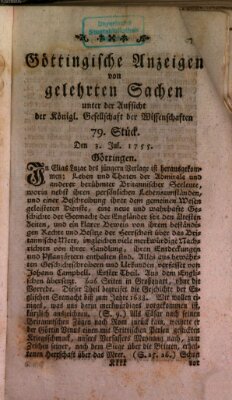 Göttingische Anzeigen von gelehrten Sachen (Göttingische Zeitungen von gelehrten Sachen) Donnerstag 3. Juli 1755