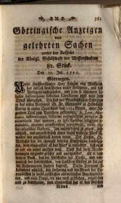 Göttingische Anzeigen von gelehrten Sachen (Göttingische Zeitungen von gelehrten Sachen) Donnerstag 10. Juli 1755